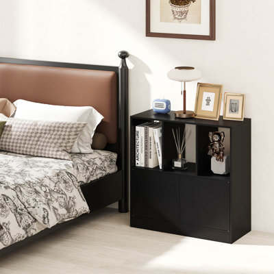 2 PCS Bookshelf with Cabinet, 3-Cube Bookcase, 3-Tier Book Shelf for Living Room Black