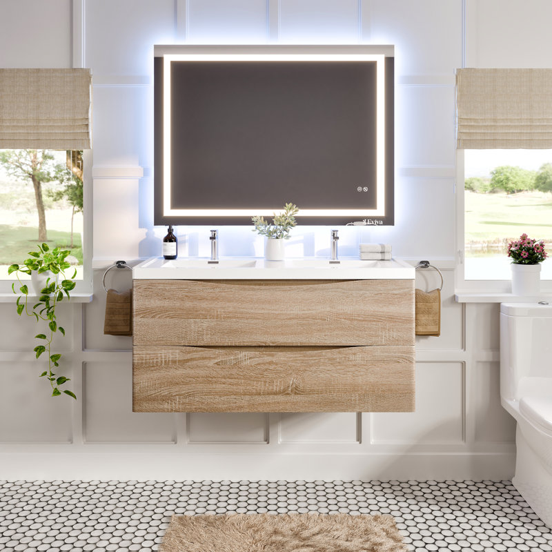 Firkins Modern 48" Double Bathroom Vanity Set, White Oak