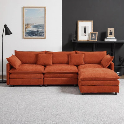 Canapé d'angle modulaire Velmira 105 po avec pouf | Canapé 3 places en chenille avec ressorts ensachés | Adapté au salon, appartement ou coin détente