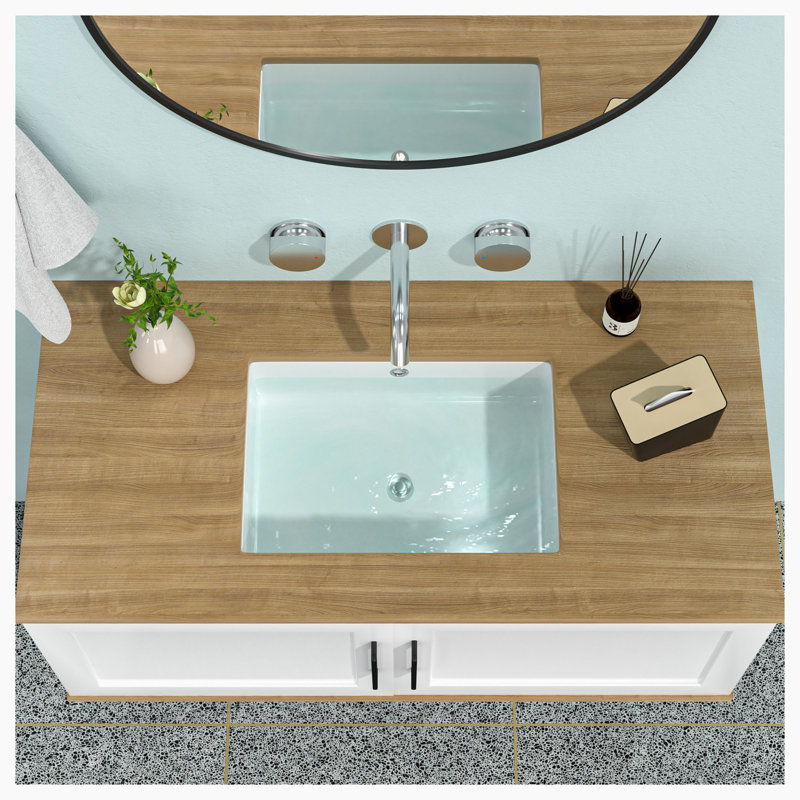 Hewei 14'' White Ceramic Rectangular Undermount Bathroom Sink