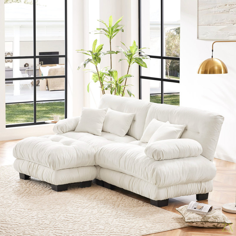 Canapé modulaire Cloud Couch pour le salon, canapé 2 places en chenille avec 2 coussins lombaires et 2 coussins décoratifs, canapé rembourré à large accoudoirs avec repose-pieds convertible, chenille
