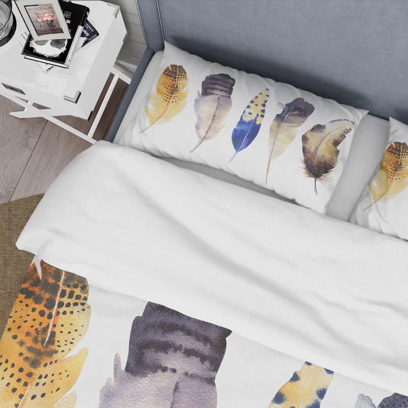 Blue/Yellow/White Microfiber Duvet Cover Set, King Duvet Cover + 2 King Shams