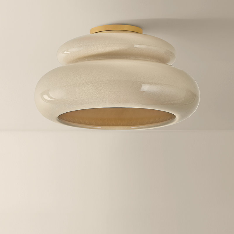 Plafonnier semi-encastré 1 lumière par Hilary Matt pour Mitzi, Laiton vieilli et beurre de céramique craquelé