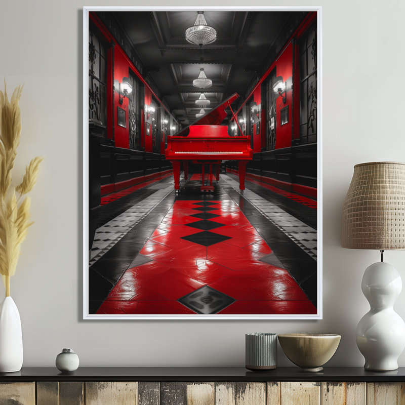 Red Black Harmonic Piano Haven, Cadre flottant blanc, H 12 po x l 20 po