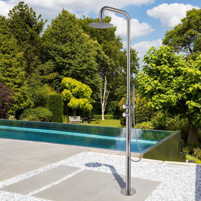 85"H Stainless Steel Freestanding Outdoor Shower With Handheld Shower