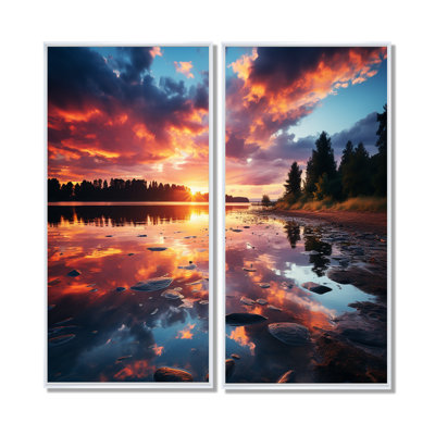 Horizon, coucher de soleil au bord du lac I - art mural grand lac