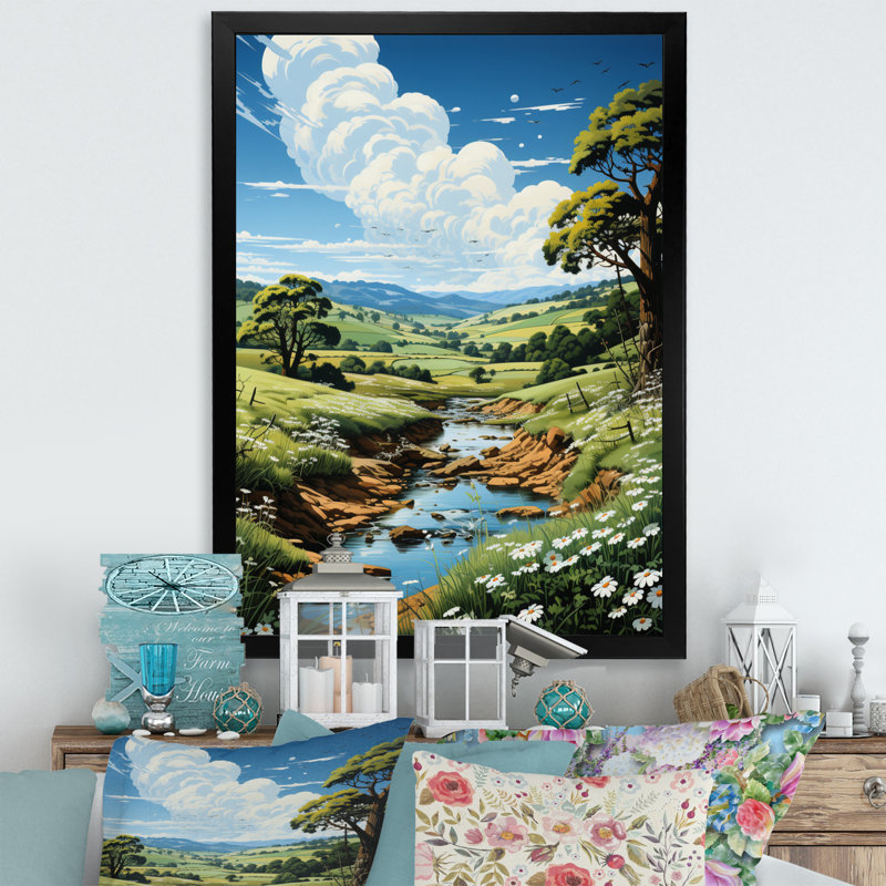 Countryside River Bend II, reproduction d'art sur toile, H 32 po x l 24 po x P 1 po, Noir