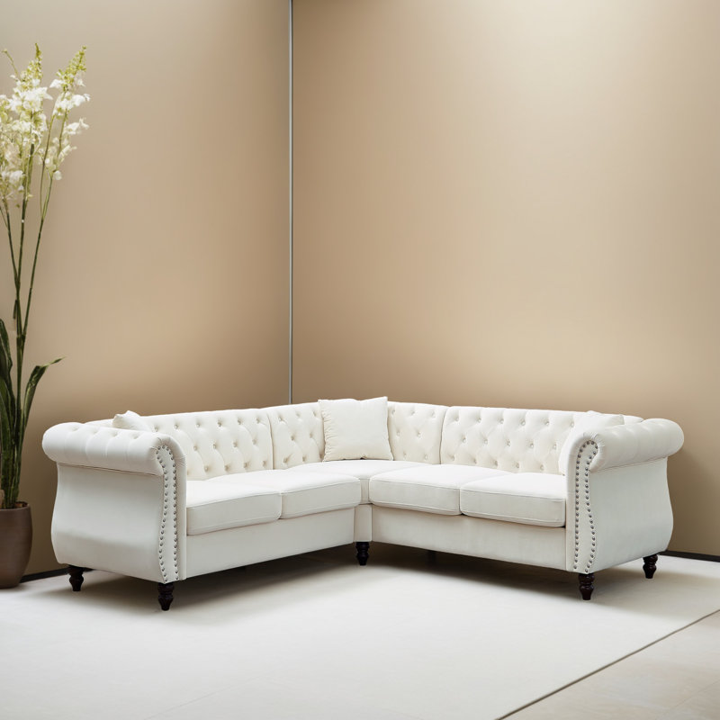 Canapé modulaire en L 83,62 po, Velours beige
