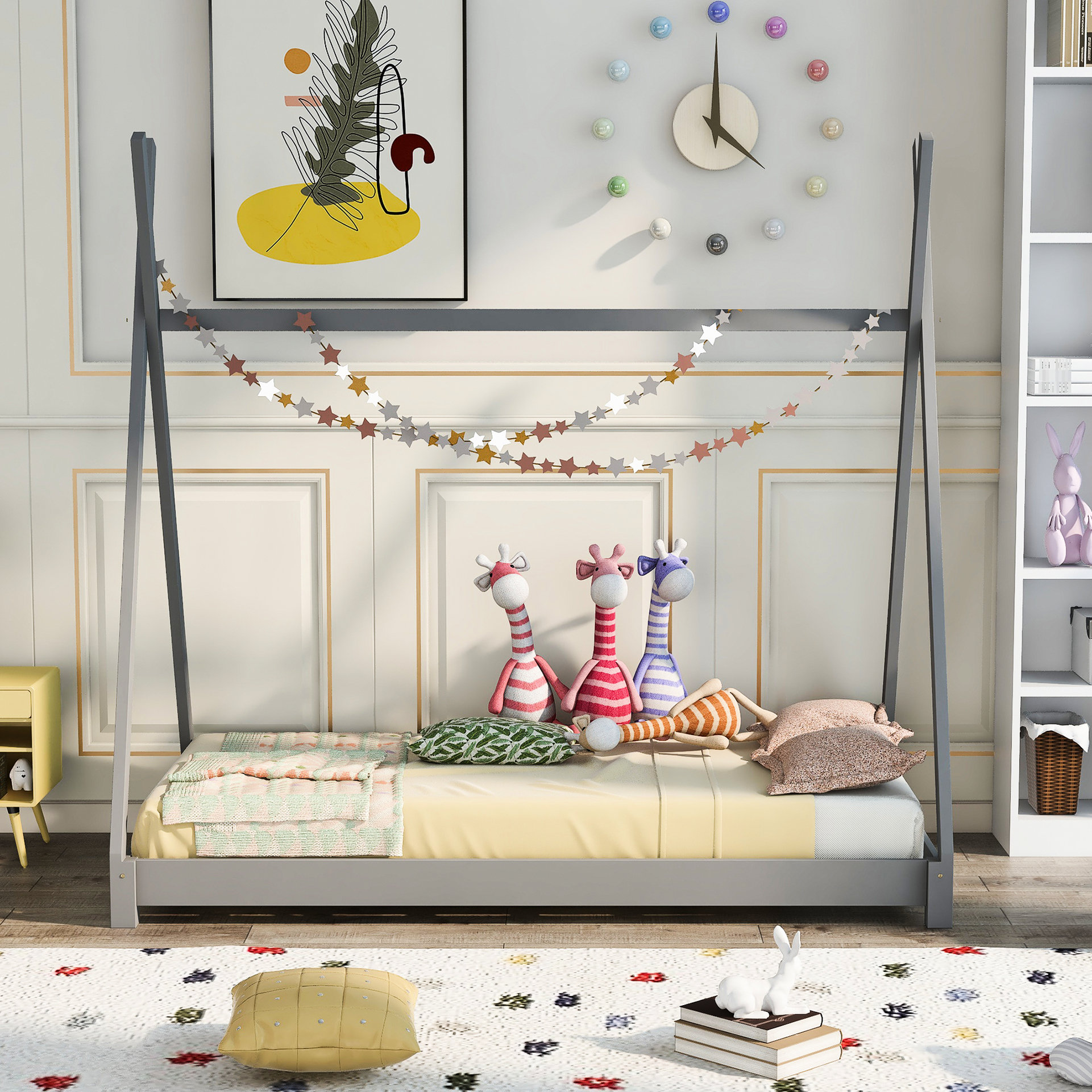 Harper Orchard Grey Twin Size Bed With Triangle Structure Platform ...