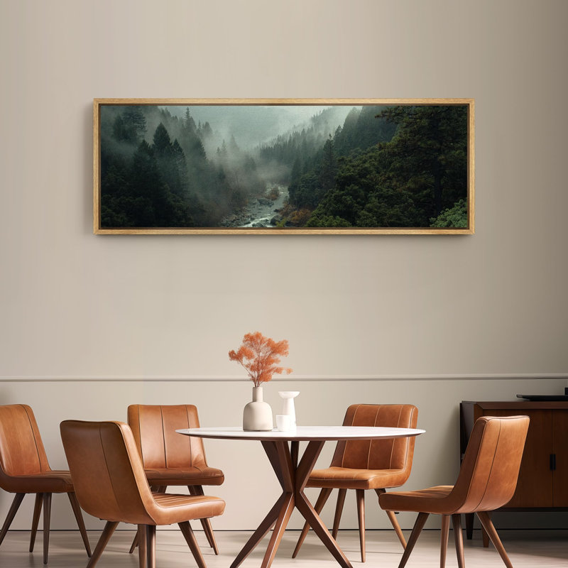 «Mystical Misty Forest River Modern Art», très grande impression d'art, H 20 po x l 60 po, Naturel