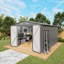 Remise de rangement extérieure en métal 10 x 12 pi avec double porte et fenêtres, imperméable, grise, idéale pour griller un atelier dans la cour à deux générateurs