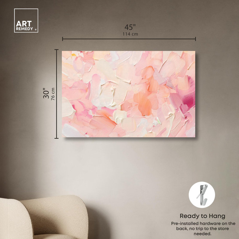 Large Blush Coral Abstract Canvas Art in Pastel Shades