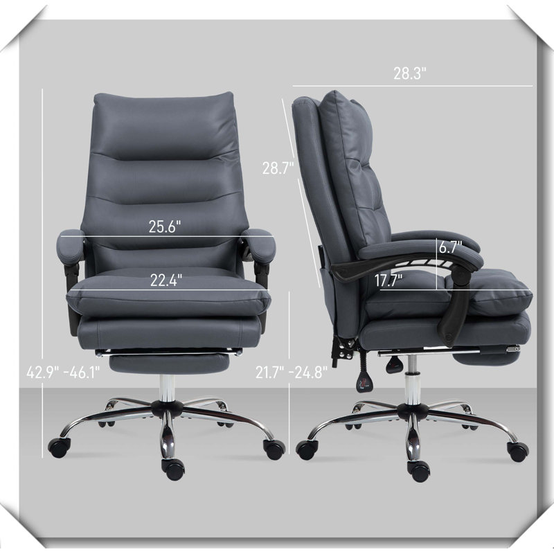 Microfibre Massage Office Chair Heated Reclining With Footrest, Dark Gray