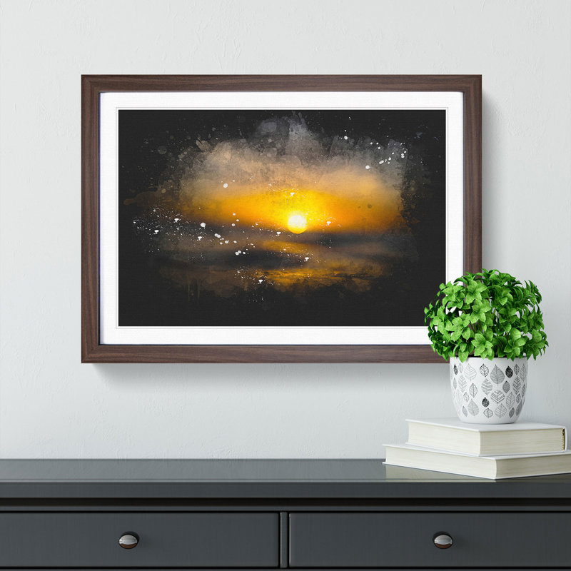 Sunset in Honolulu Hawaii - Framed Print, 62cm H x 87cm W x 2cm D, Walnut Framed
