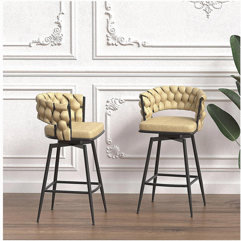 Ensemble de 2 tabourets de bar, chaise d'îlot de cuisine non réglable, tabouret de bar rotatif à 360 degrés avec dossier et repose-pieds