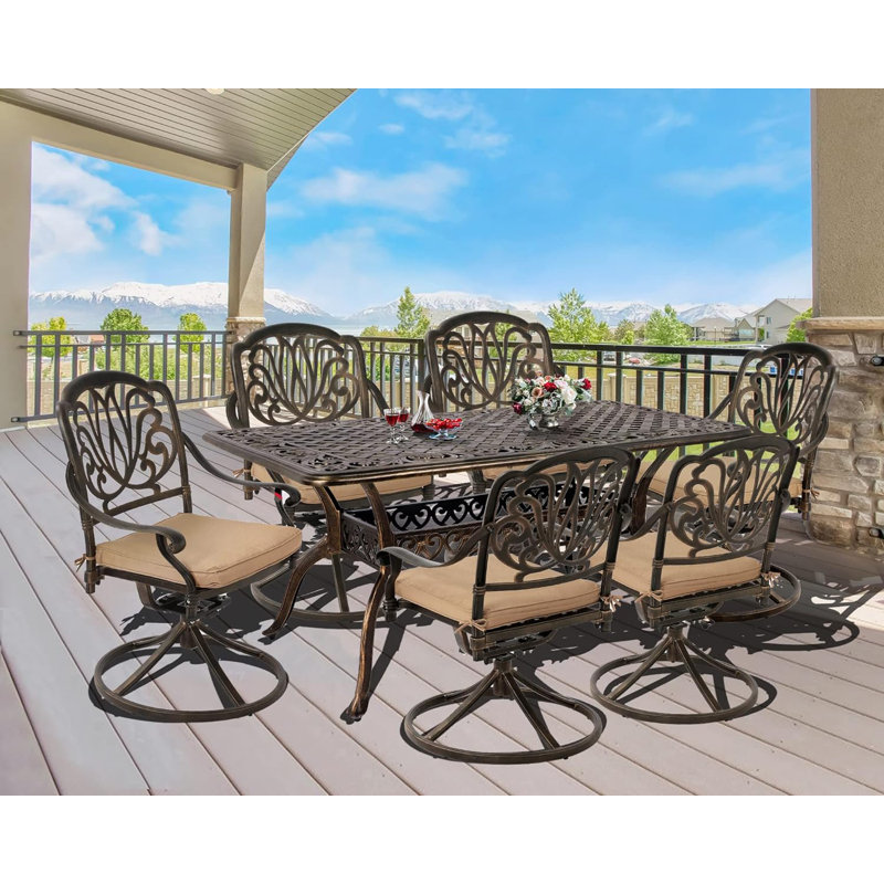 Aubreyanna 6 - Person Patio Dining Set with Rectangular Table , Cushions Included, Beige
