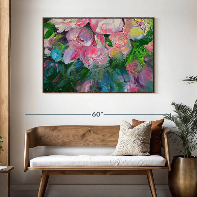 Delmore Peonies, 46" X 31", Floating Frame Walnut