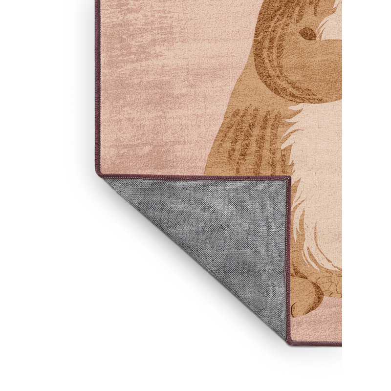 Tapis abstrait moderne et contemporain de Pâques lavable à la machine en beige - reliure rose, 5 x 7