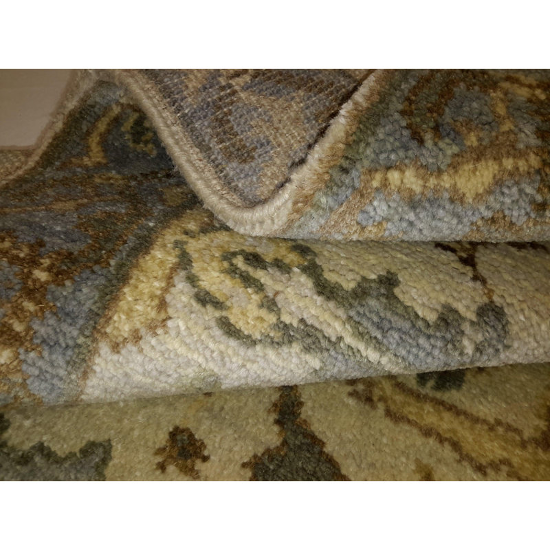 Tapis oriental en coton / laine bleu / vert / gris 2 pi 8 po x 9 pi 9 po Oriental