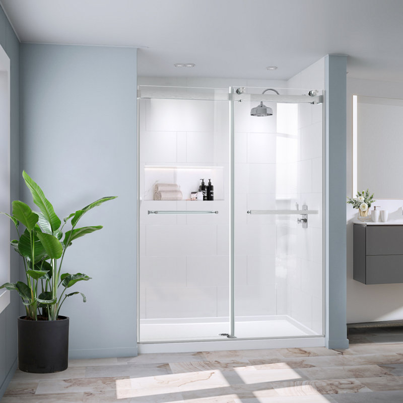 60" W x 74" H Frameless Double Sliding Walk-in Shower Door, Brushed Nickel