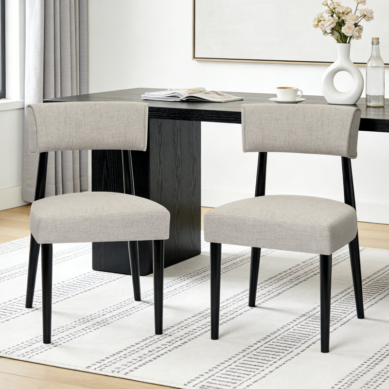 Upholstered Solid Wood Dining Chair Side Chair, Gray, Black