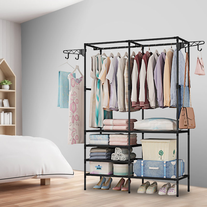 Black Heavy Duty Metal Garment Rack with Storage Shelves