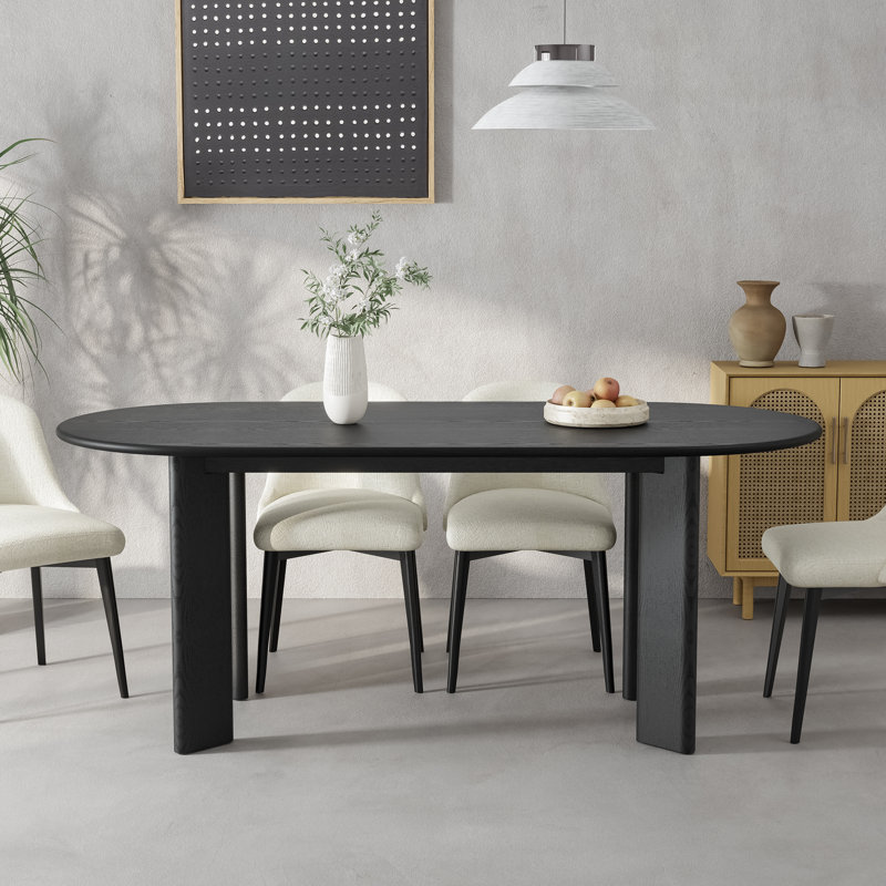 67“L×33.5"W Oval Wood Dining Table Kitchen Table with 4 Legs, Black, 30" H x 67" L x 33.5" W