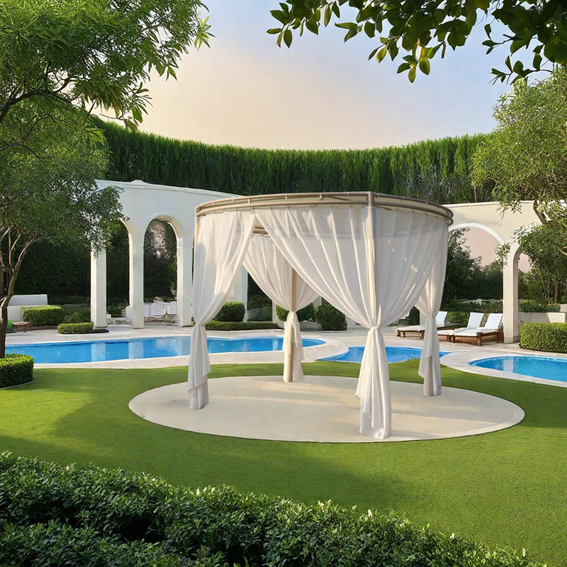 Outdoor Round Sunshade Canopy, White, 106.43" H x 157.48" W x 157.48" D