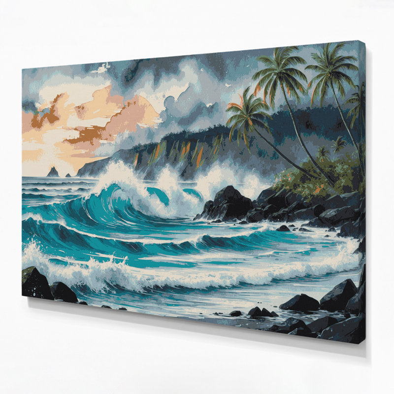 Art mural sur toile brun avec cités Maui Hawaii, H 20 po x l 30 po