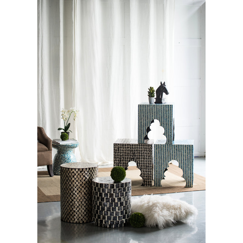 Table d'appoint cylindrique de jardin, noire et dorée, pour la salle à manger, tabouret de 14 po x 20 po, finition noire / dorée, entrée du salon, 14 po x 14 po x 20 po