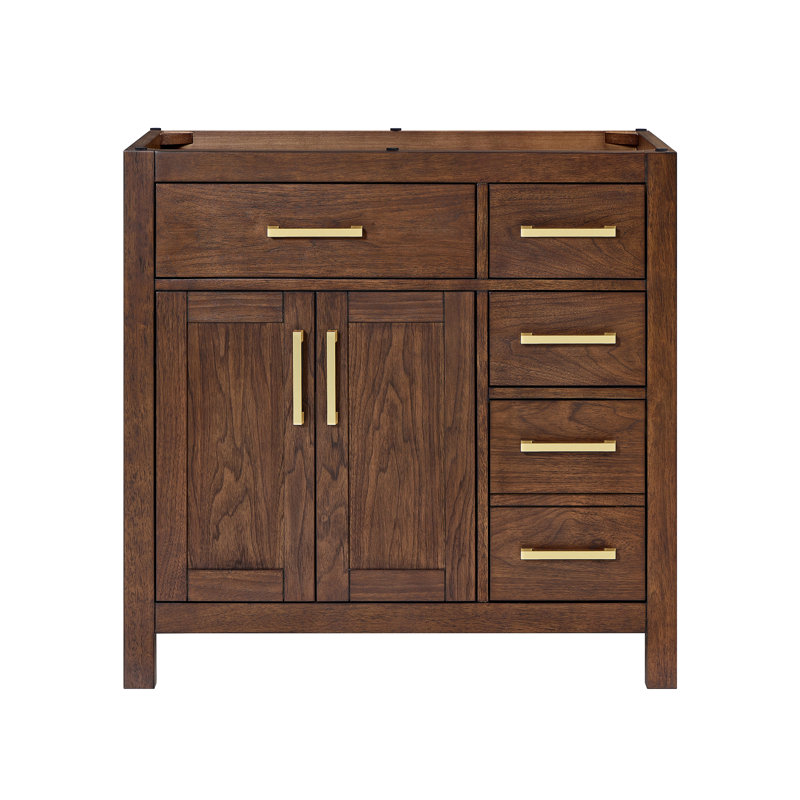 Base de meuble-lavabo simple autoportante 35,25 po Beckett, Dark Walnut/Brushed Gold