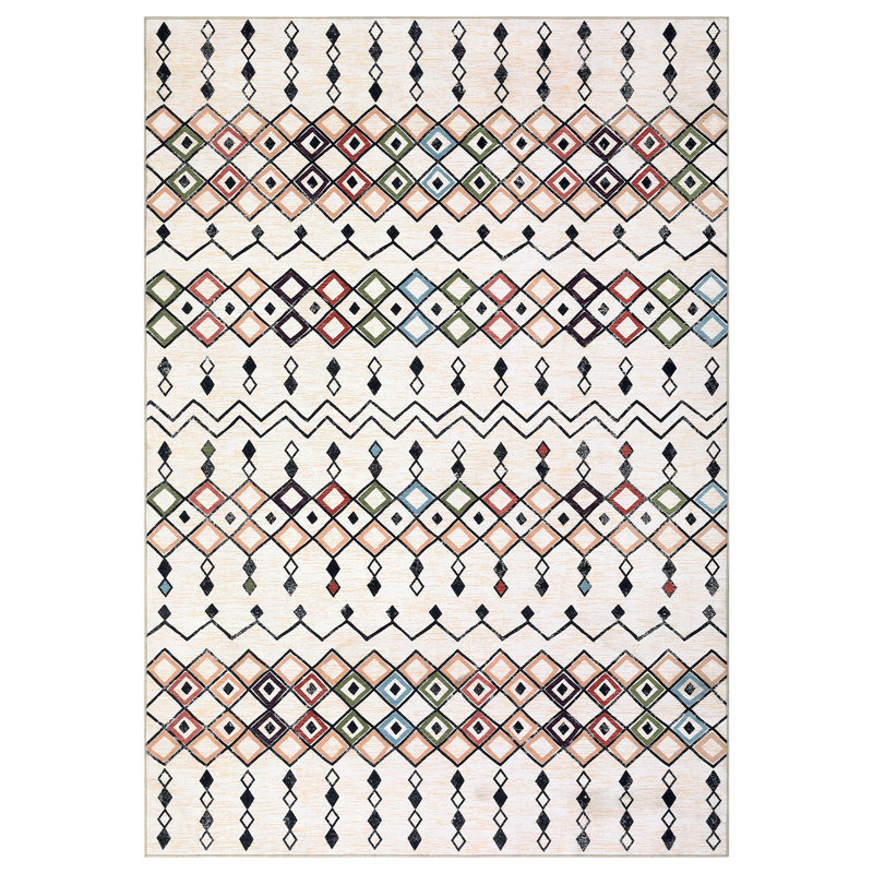 Washable Area Rug for Bedroom Geometric Moroccan Distressed Rug for Living Room Hallway Runner Rug Soft Striped Abstract Aesthetic Rug Enterway Floor Mat Non Slip Low Pile Stain Resistant Carpet for Kitchen Laundry Office