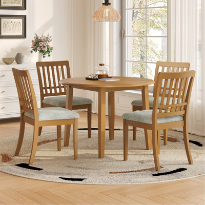 Ensemble de table de salle à manger 5 pièces pour 4 personnes, 1 table de salle à manger pliante en bois + 4 chaises rembourrées, conception compacte pour les petits appartements et les salles à manger - BRUN CLAIR
