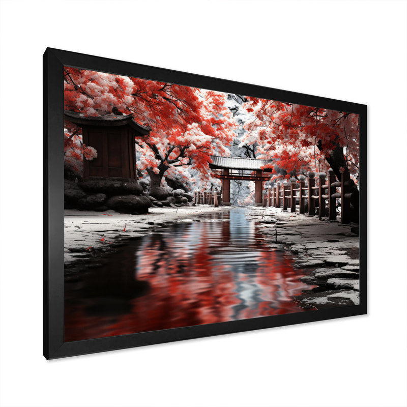 «Japon Art Red Torii Gate II», reproduction d'art sur toile, H 30 po x l 40 po x P 1,5 po, Cadre photo noir