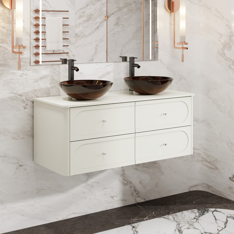 Meuble-lavabo mural de 48 pouces avec lavabo et robinetterie, Beige