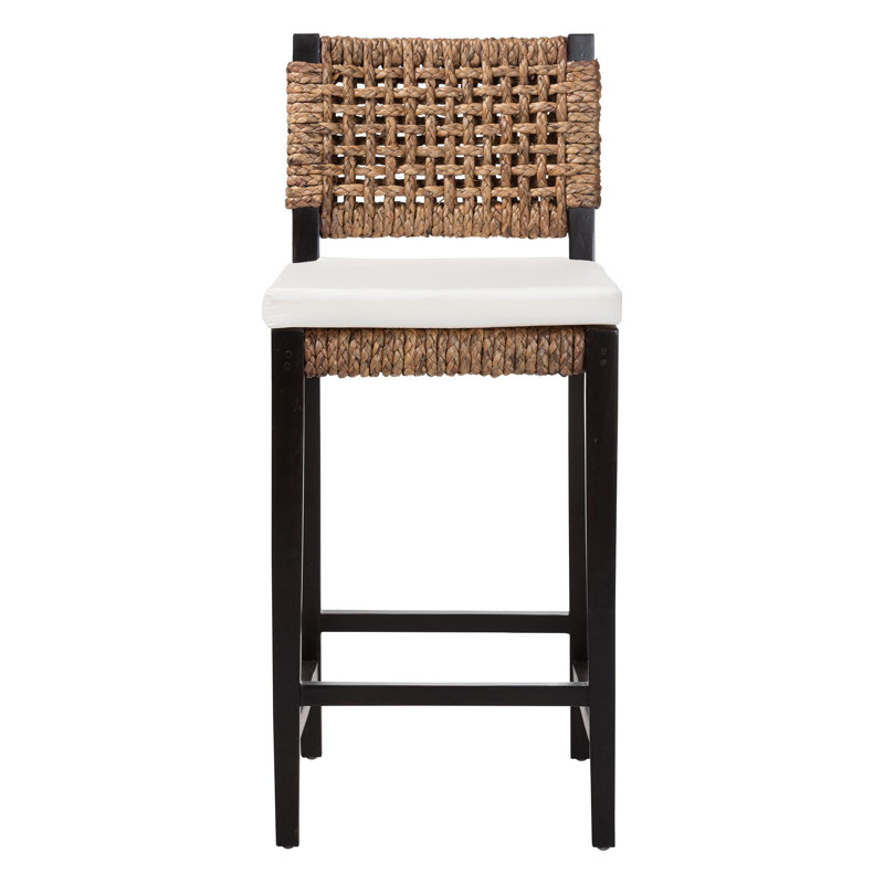 Bali & Pari Alise Handwoven Seagrass Counter Stool With Mahogany Wood Frame - Counter-Height Chair With Woven Back And Seat For Kitchen Island Or Home Bar, Earthy Brown