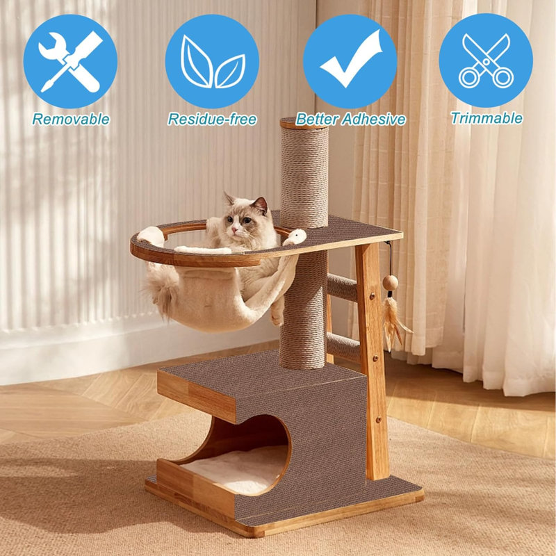 Trimmable Cat Scratching Post Carpet Covered 78.7”X15.8” Self-Adhesive Cat Tree Shelves Replacement Parts Mat Cat Scratcher For Cat Tree Shelves Steps Couch Furniture DIY Protector