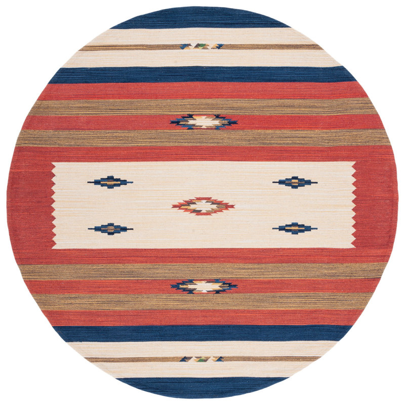 Barham Hand Woven Cotton Southwestern Area Rug, Round 6'