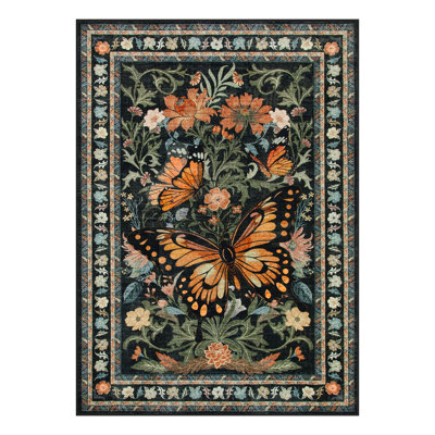 Washable Maximalist Floral Butterfly Rug – Non-Slip Soft Area Rug for Living Room, Bedroom, and Home Decor