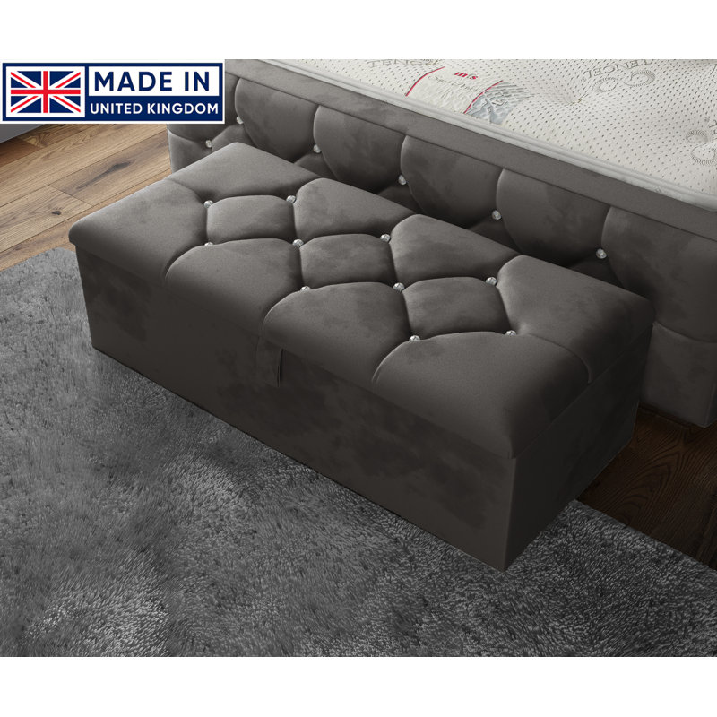 Alax 102cm Wide Rectangle Geometric Standard Ottoman with Storage, Grey