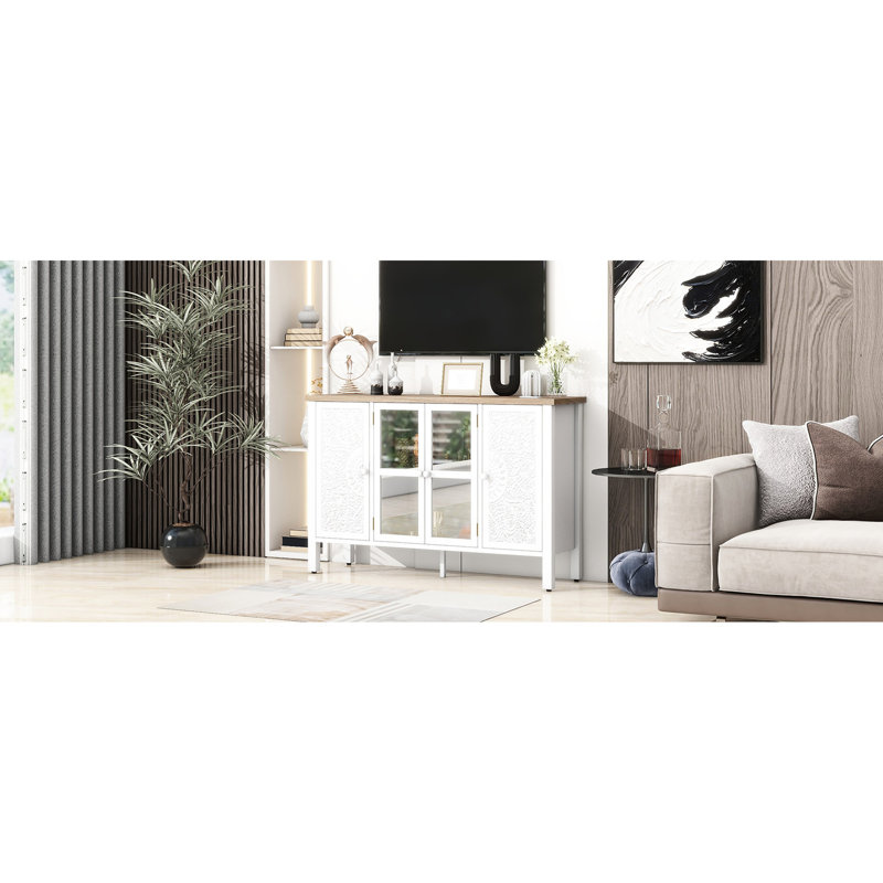 Meuble télé 47,2 po, 3 armoires, portes vitrées, pour meuble de style rétro de 43 po, Blanc