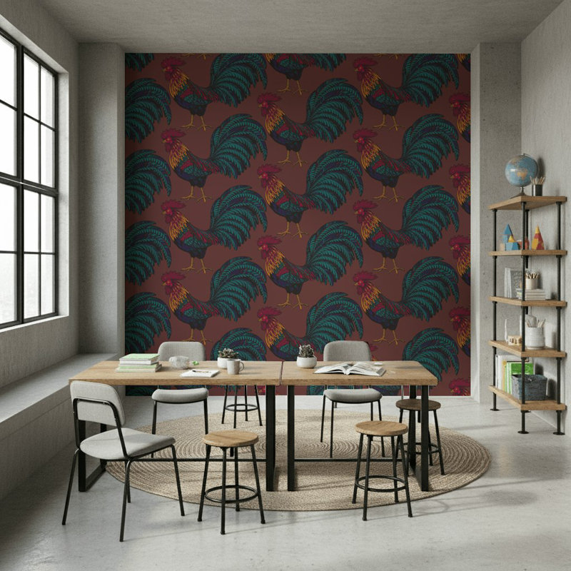 Vibrant coq papier peint éclectique