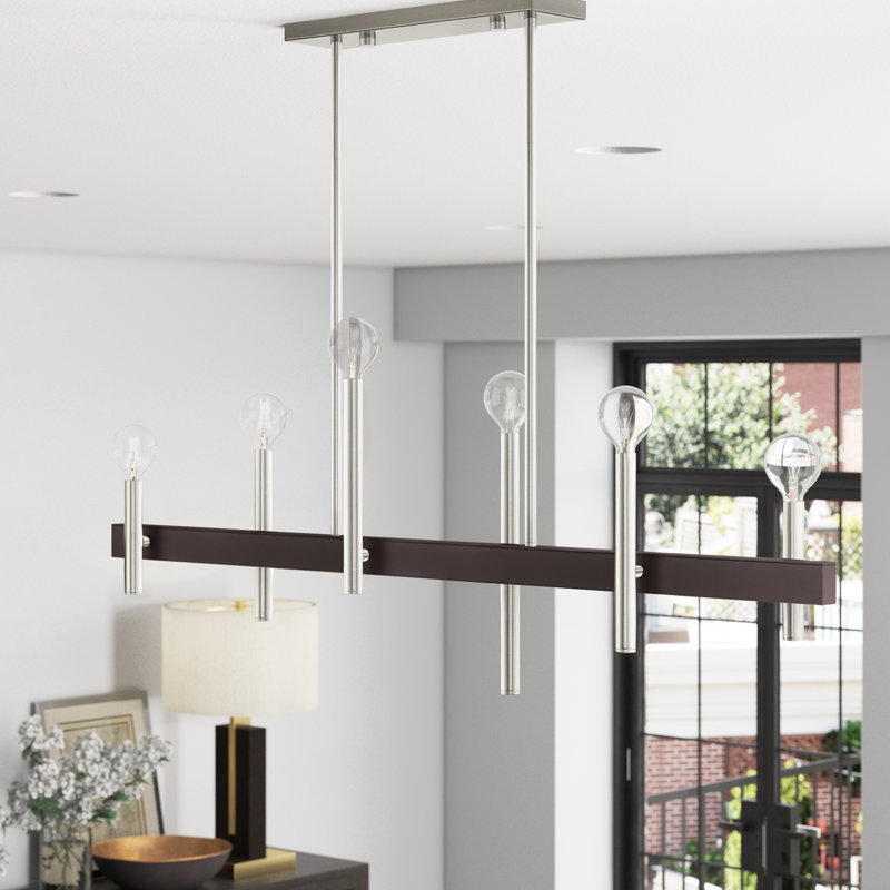 Arkeem 6 - Light Dimmable Linear Chandelier, Brushed Nickel/Bronze