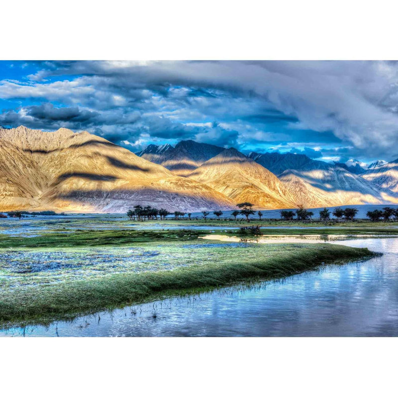 Rivière Nubra, vallée de la Nubra, Himalaya, Inde, L 66 po x l 96 po