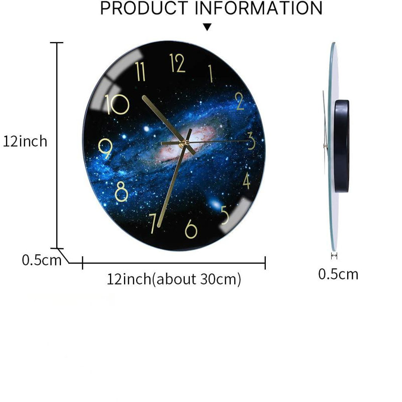 Elbertina Glass Wall Clock, Blue/Black