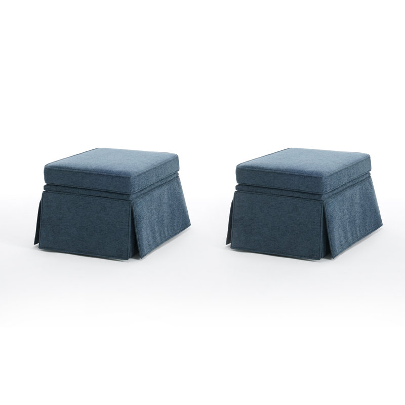 Upholstered Navy Skirted Rectangular Storage Ottoman with Lift-Top (Set of 2), Navy Chenille