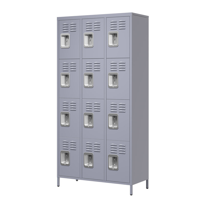12 casiers en métal de 72 po de hauteur avec serrure pour les employés, armoire de rangement pour garage à domicile, Gris