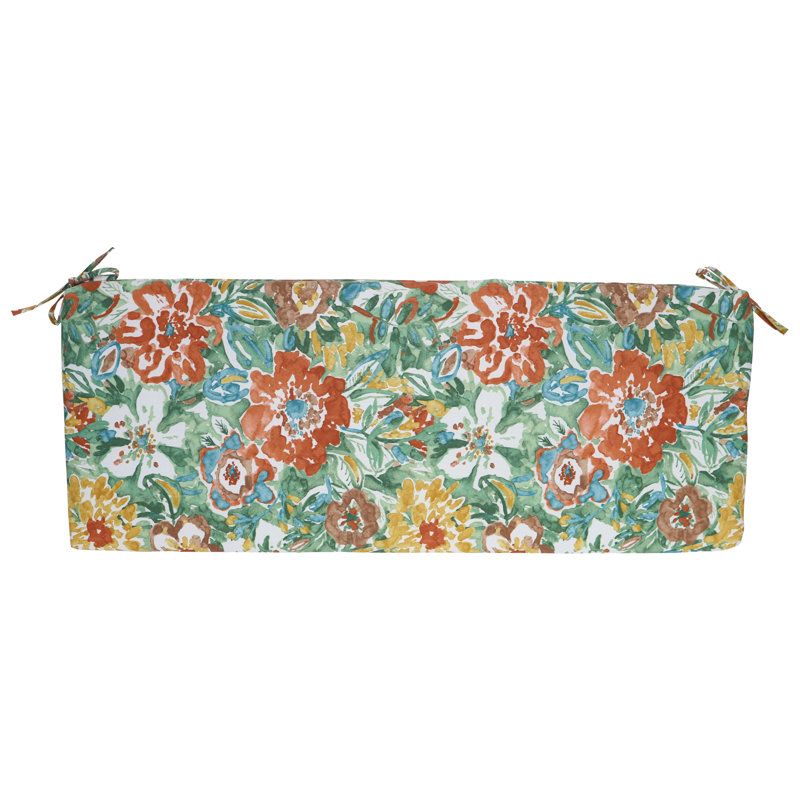 Outdoor Bench Cushion, 54" W x 19" D, White/Sun River Mist Floral