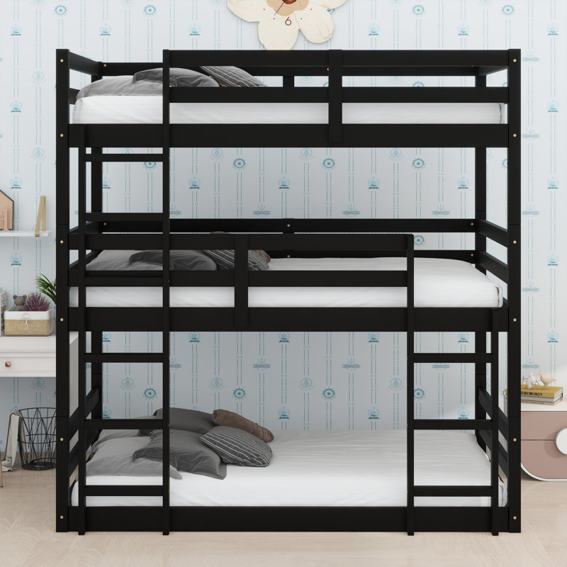 Detachable 3-Tier Bunk Bed Featuring Dual Staircases And Safety Guardrails, Black