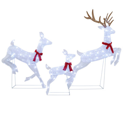 Ensemble de 3 rennes de Noël avec 3 piquets à lumière blanche froide